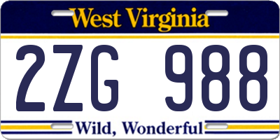 WV license plate 2ZG988