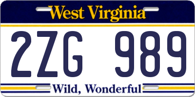 WV license plate 2ZG989