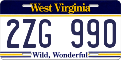 WV license plate 2ZG990