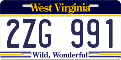 WV license plate 2ZG991