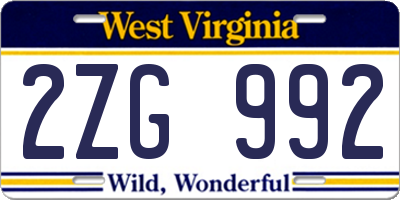WV license plate 2ZG992