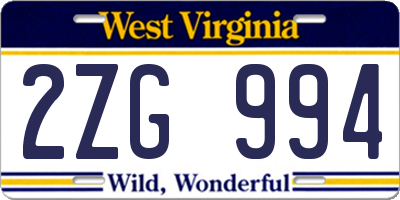 WV license plate 2ZG994