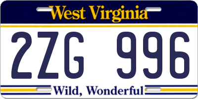 WV license plate 2ZG996