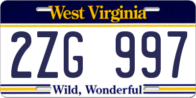 WV license plate 2ZG997