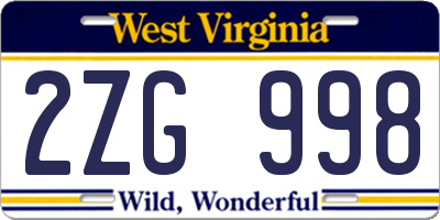 WV license plate 2ZG998