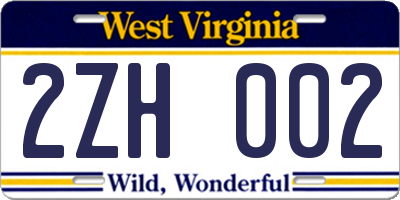 WV license plate 2ZH002