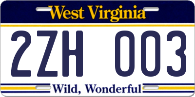 WV license plate 2ZH003