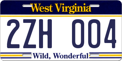 WV license plate 2ZH004