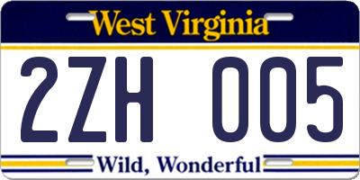 WV license plate 2ZH005