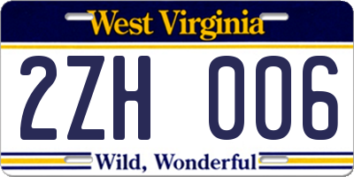 WV license plate 2ZH006