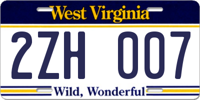 WV license plate 2ZH007