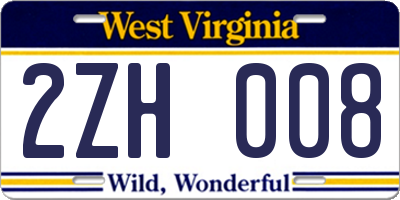 WV license plate 2ZH008