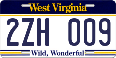 WV license plate 2ZH009