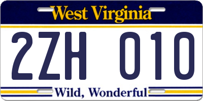 WV license plate 2ZH010