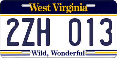 WV license plate 2ZH013