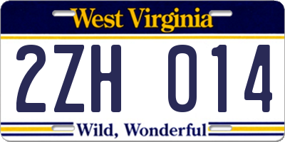 WV license plate 2ZH014