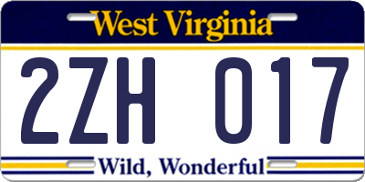 WV license plate 2ZH017