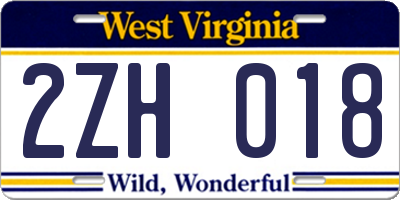 WV license plate 2ZH018
