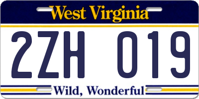 WV license plate 2ZH019