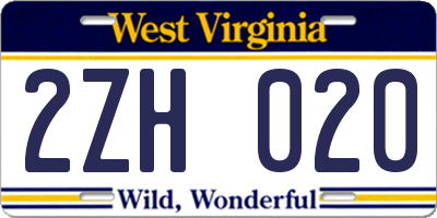 WV license plate 2ZH020