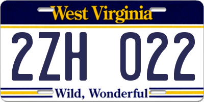 WV license plate 2ZH022