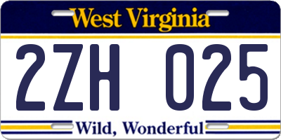 WV license plate 2ZH025