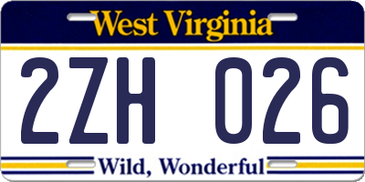 WV license plate 2ZH026