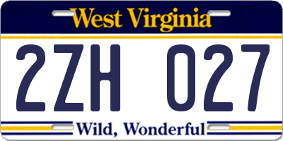 WV license plate 2ZH027