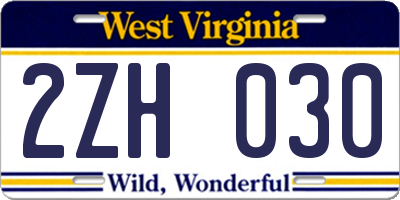 WV license plate 2ZH030