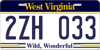WV license plate 2ZH033