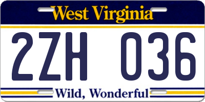 WV license plate 2ZH036