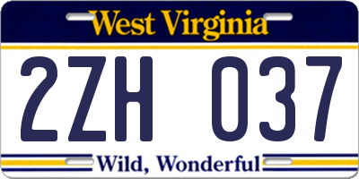 WV license plate 2ZH037