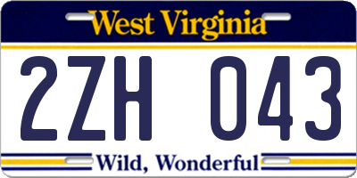 WV license plate 2ZH043