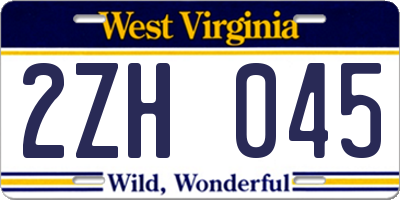 WV license plate 2ZH045