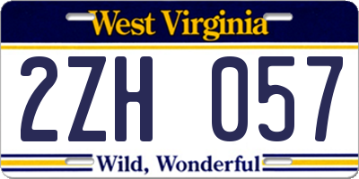 WV license plate 2ZH057