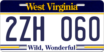 WV license plate 2ZH060