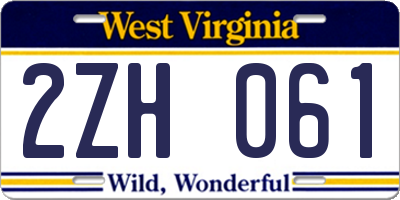 WV license plate 2ZH061