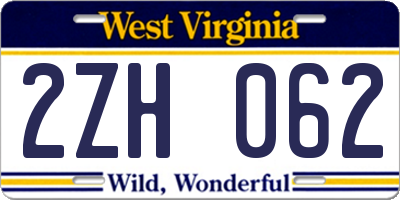 WV license plate 2ZH062