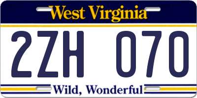 WV license plate 2ZH070