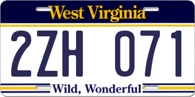 WV license plate 2ZH071