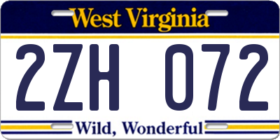 WV license plate 2ZH072