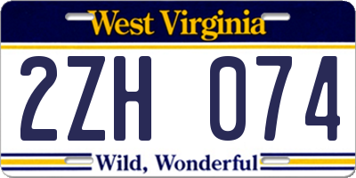 WV license plate 2ZH074