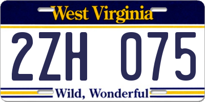WV license plate 2ZH075