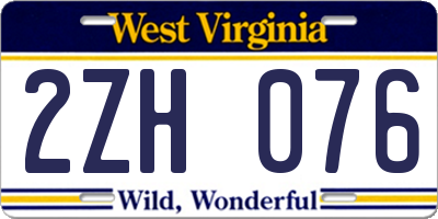 WV license plate 2ZH076