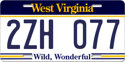 WV license plate 2ZH077