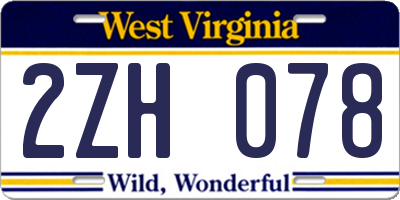 WV license plate 2ZH078