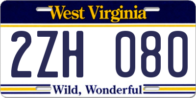 WV license plate 2ZH080