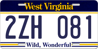 WV license plate 2ZH081