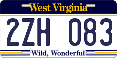 WV license plate 2ZH083