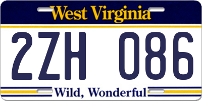 WV license plate 2ZH086